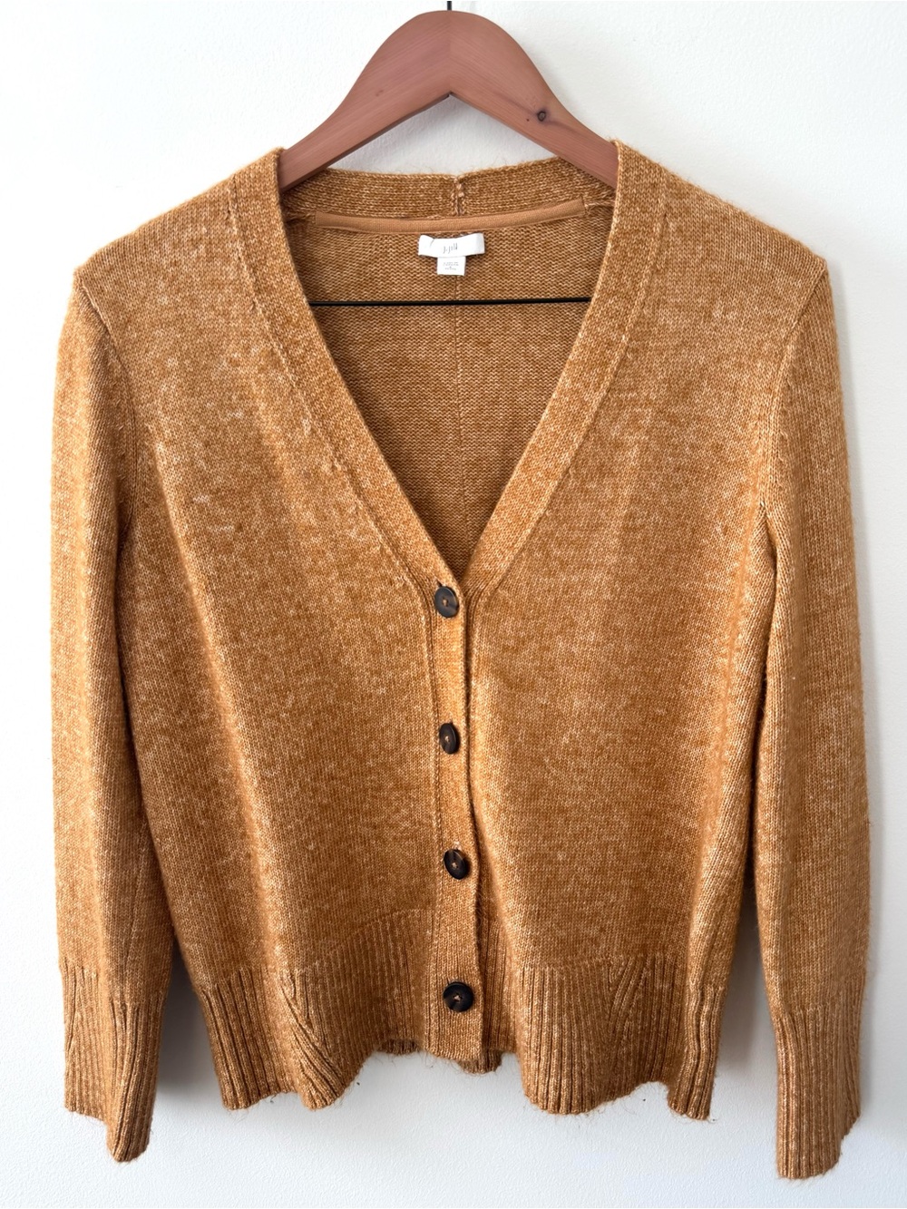 J.Jill Petite S Camel Marled Knit Cardigan Cotton Blend Button Front Sweater